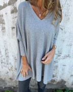 Women's V-Neck Knit Sweater - Casual Pullover Top