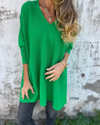 Women's V-Neck Knit Sweater - Casual Pullover Top