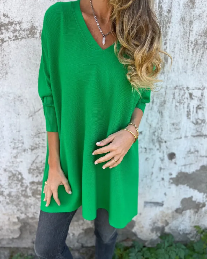 Women's V-Neck Knit Sweater - Casual Pullover Top