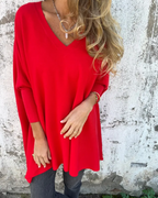 Women's V-Neck Knit Sweater - Casual Pullover Top