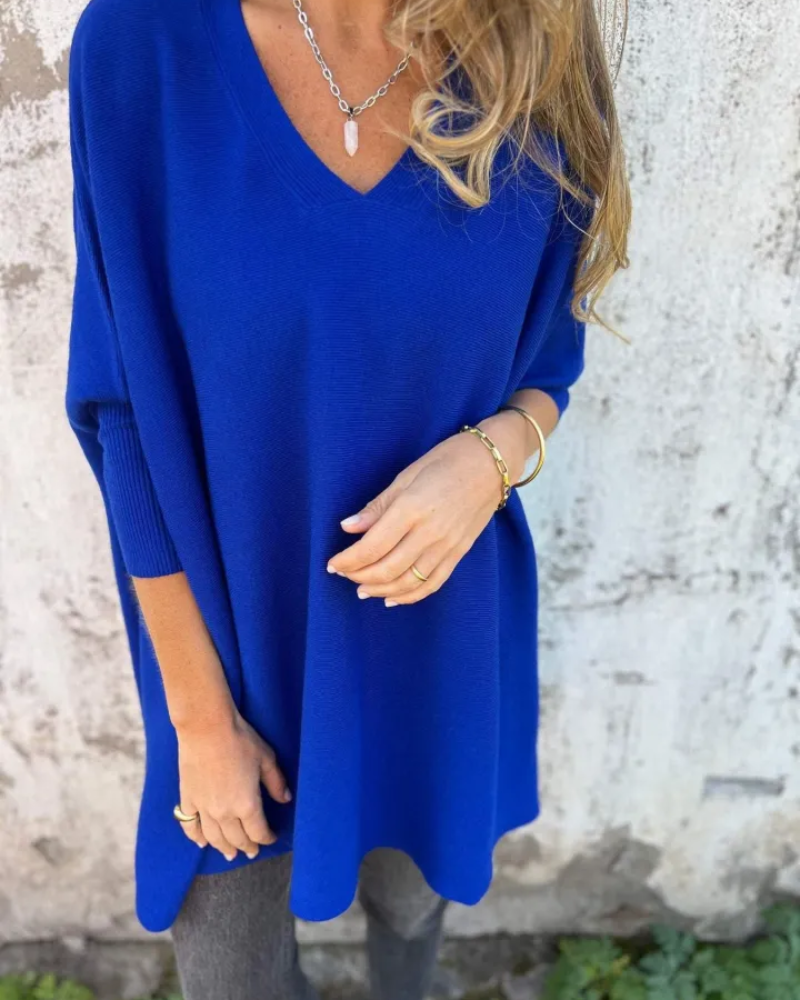 Women's V-Neck Knit Sweater - Casual Pullover Top