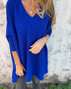 Women's V-Neck Knit Sweater - Casual Pullover Top