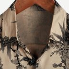 Men's Floral Shirt - Beige Botanical Print Short Sleeve