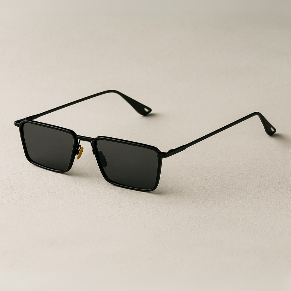 Men's Rectangular Sunglasses - Black Metal Frame Shades