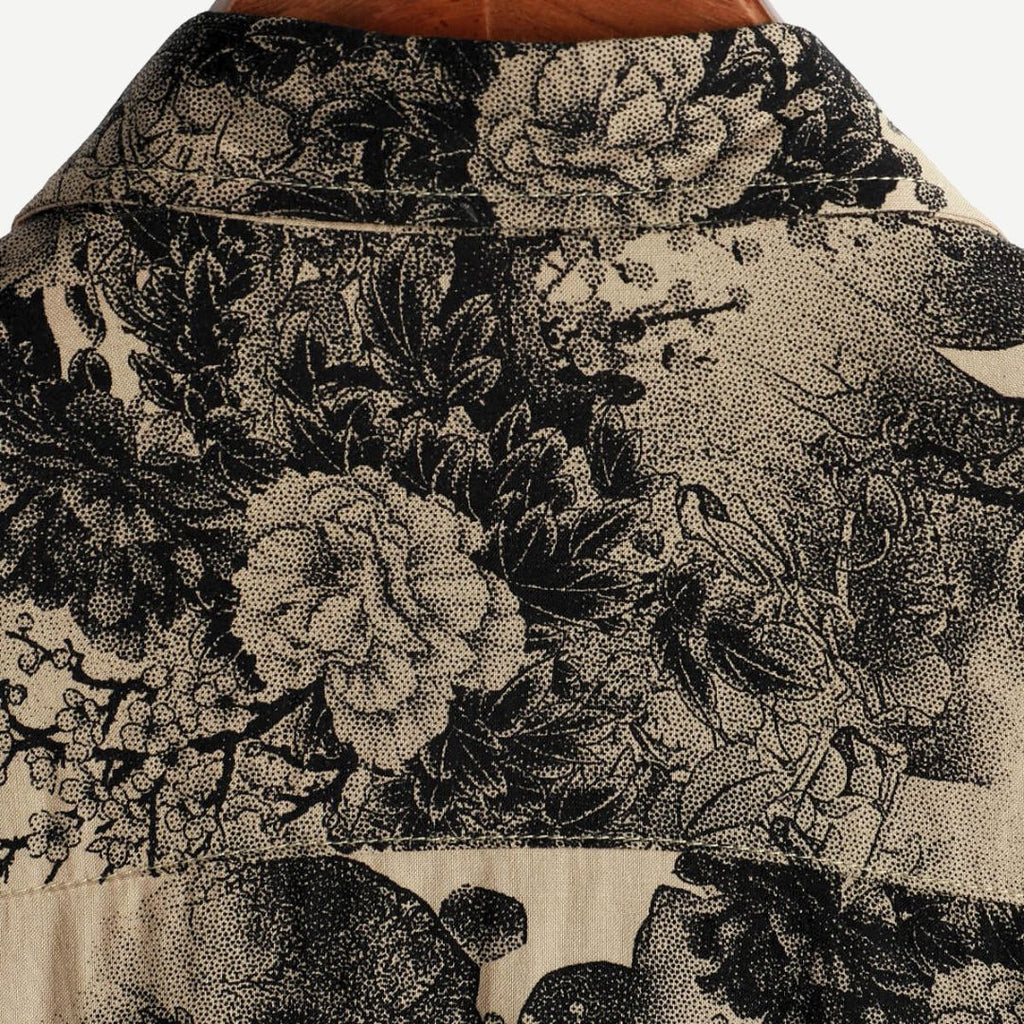 Men's Floral Shirt - Beige Botanical Print Short Sleeve