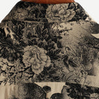 Men's Floral Shirt - Beige Botanical Print Short Sleeve