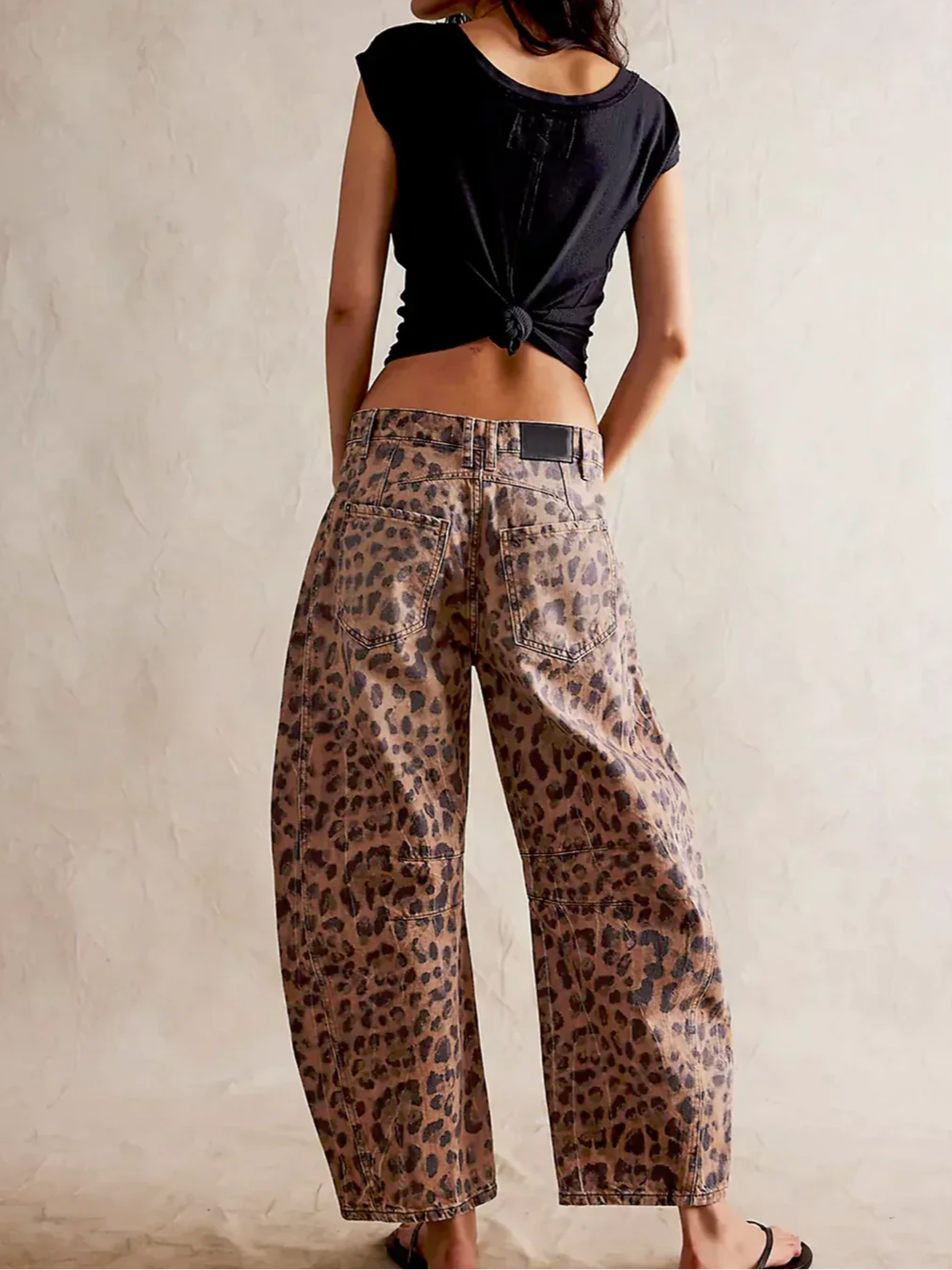 Women's Leopard Print Wide Leg Jeans - High Rise Denim