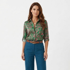 Women's Long Sleeve Graphic Print Blouse | Turn-Down Collar Shirt