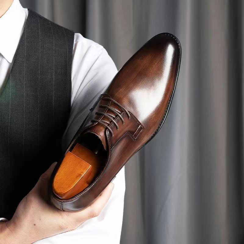 Men's Casual Leather Shoes - Lace Up Derby Walking Shoes