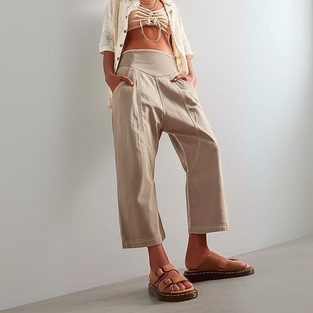Women's Relaxed Linen Pants - Cropped Wide Leg Trousers