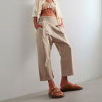 Women's Relaxed Linen Pants - Cropped Wide Leg Trousers