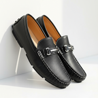 Men's Genuine Leather Loafers - Metal Clasp Slip Ons