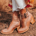 Women's Heeled Ankle Boots - Leather Zip Booties