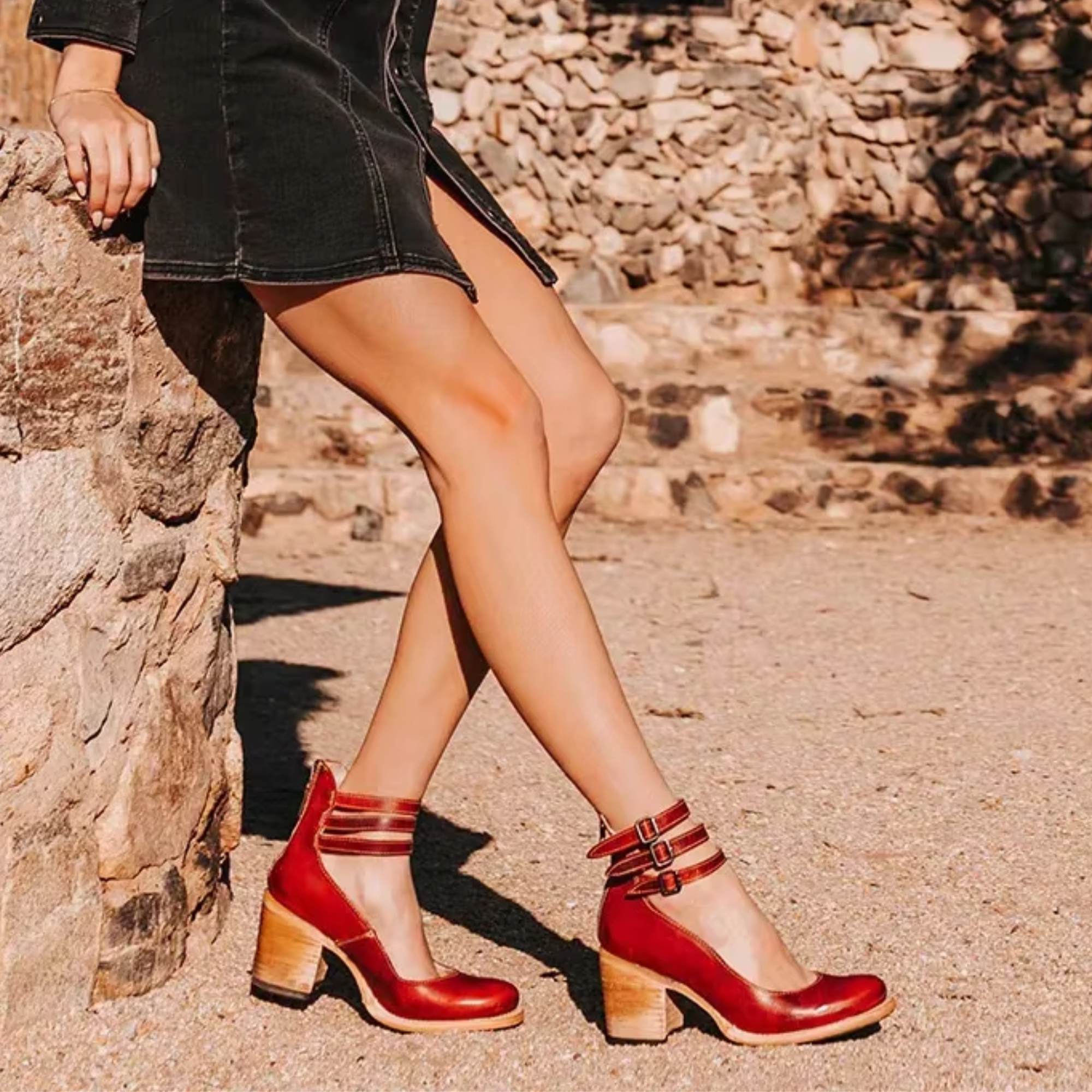 Women's Heeled Ankle Boots - Leather Zip Booties