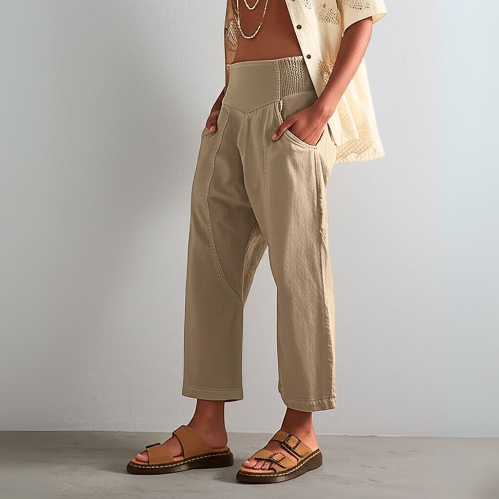 Women's Relaxed Linen Pants - Cropped Wide Leg Trousers