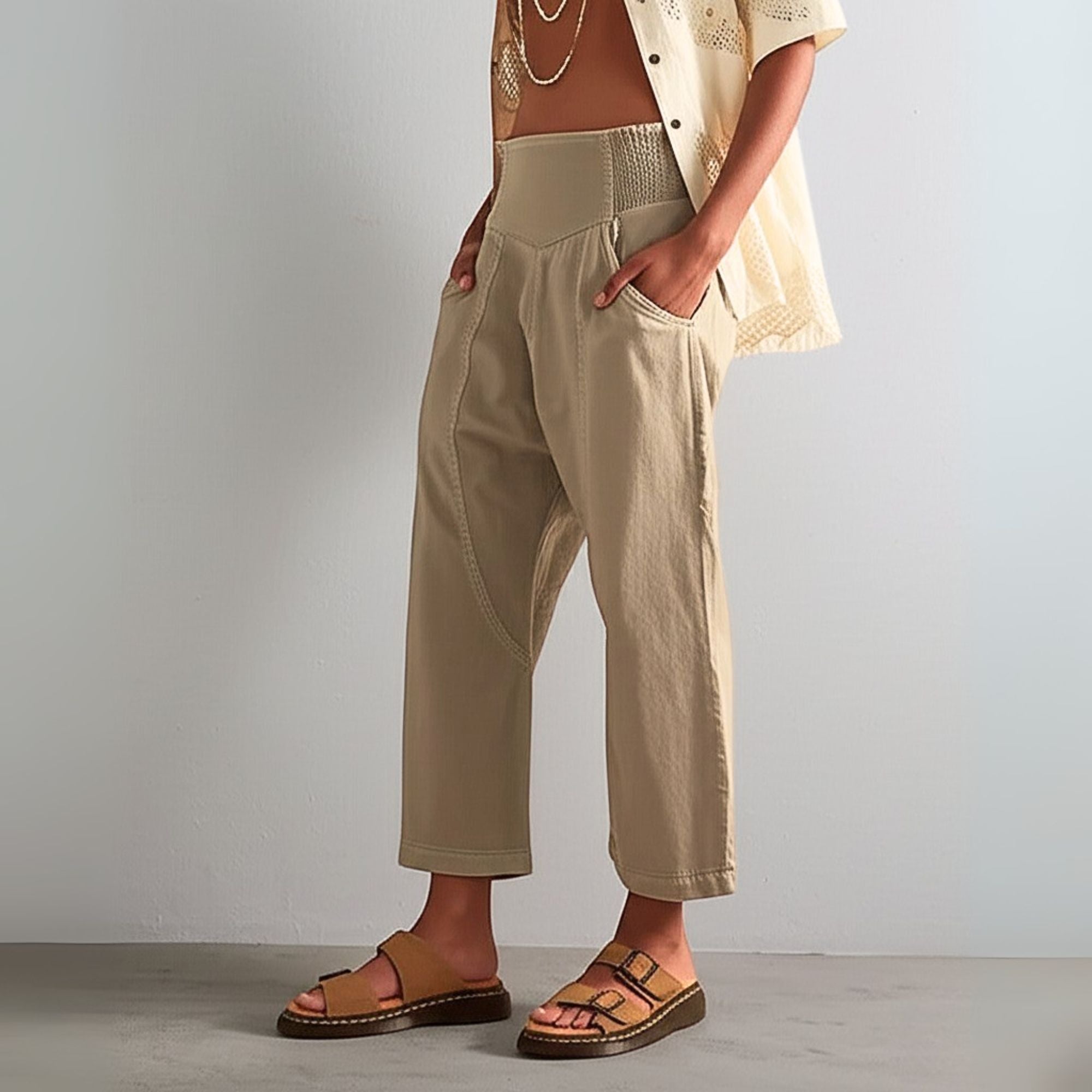 Women's Relaxed Linen Pants - Cropped Wide Leg Trousers