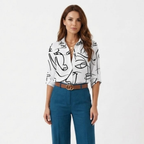Women's Long Sleeve Graphic Print Blouse | Turn-Down Collar Shirt