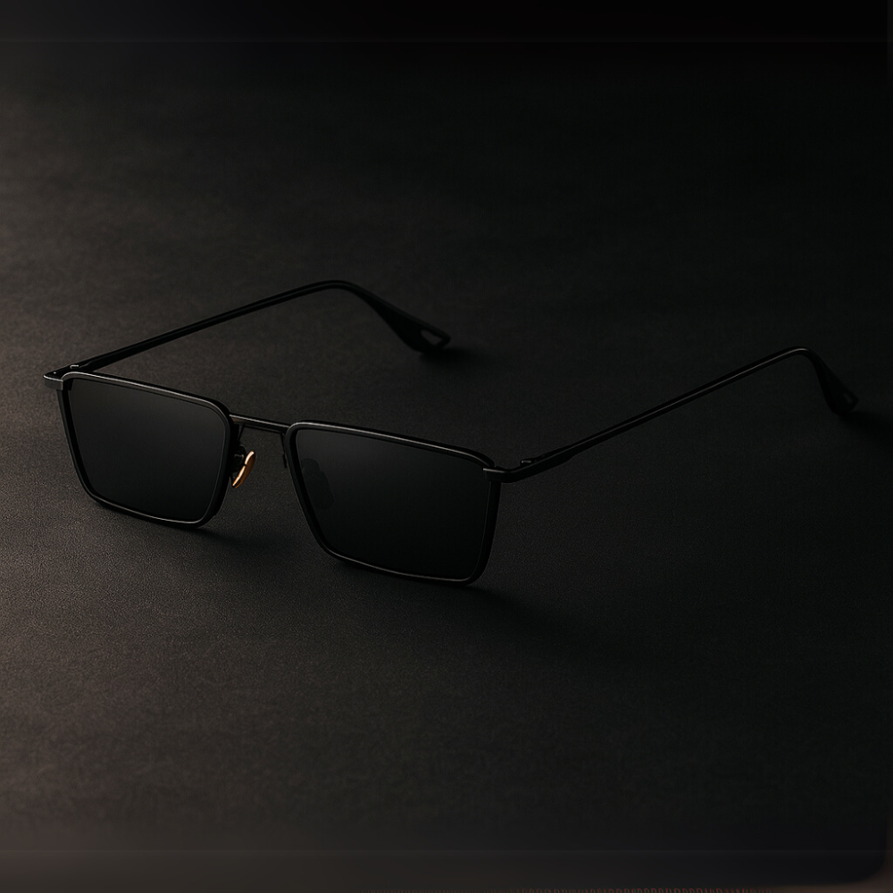 Men's Rectangular Sunglasses - Black Metal Frame Shades