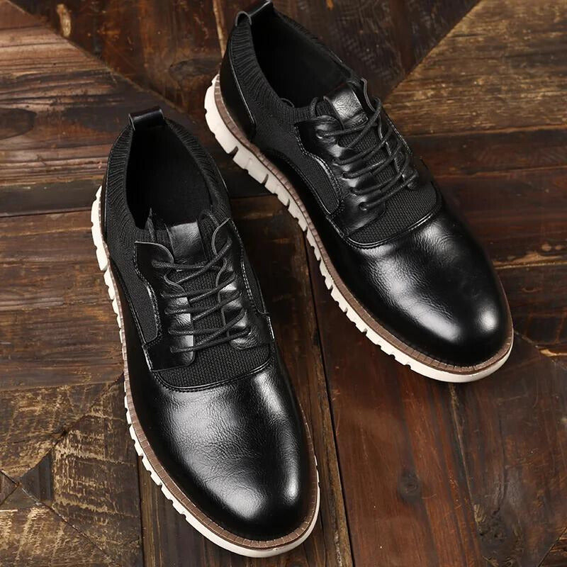 Men's Leather Casual Shoes - Lace Up Handstitched Trainers