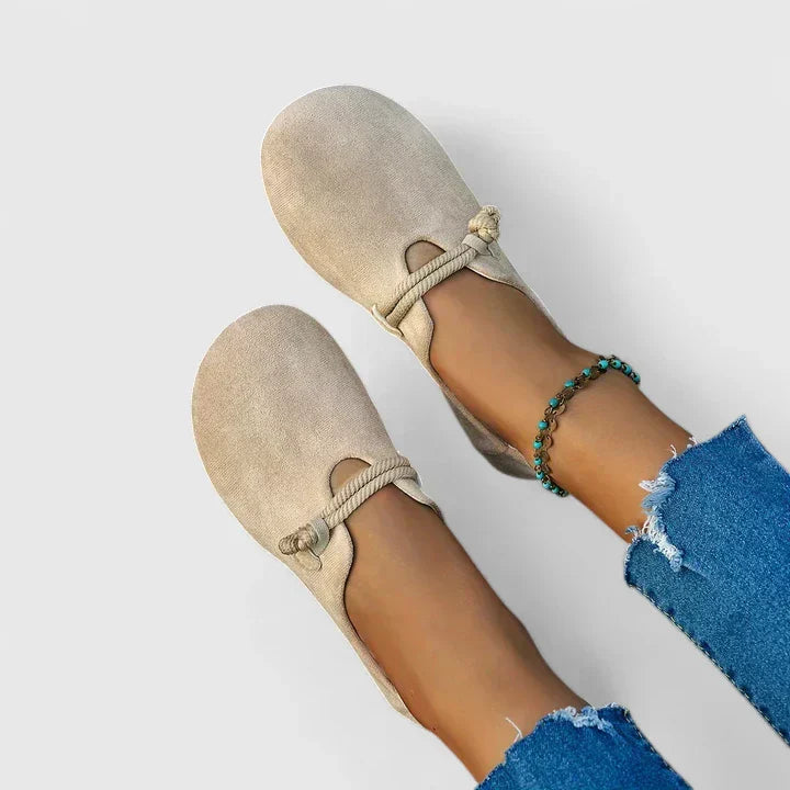 Women's Suede Ballet Flats - Rope Detail Comfort Shoes