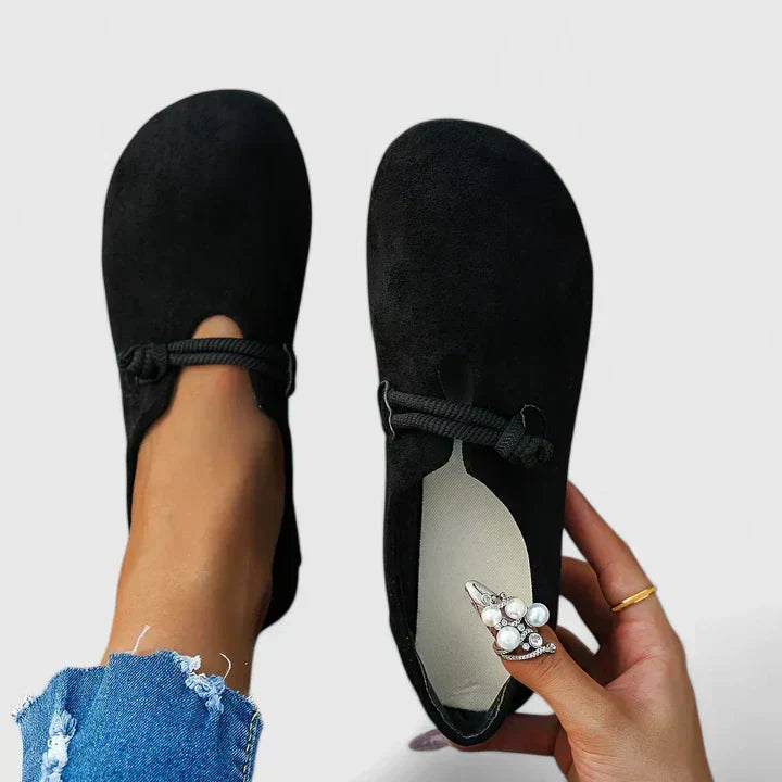 Women's Suede Ballet Flats - Rope Detail Comfort Shoes