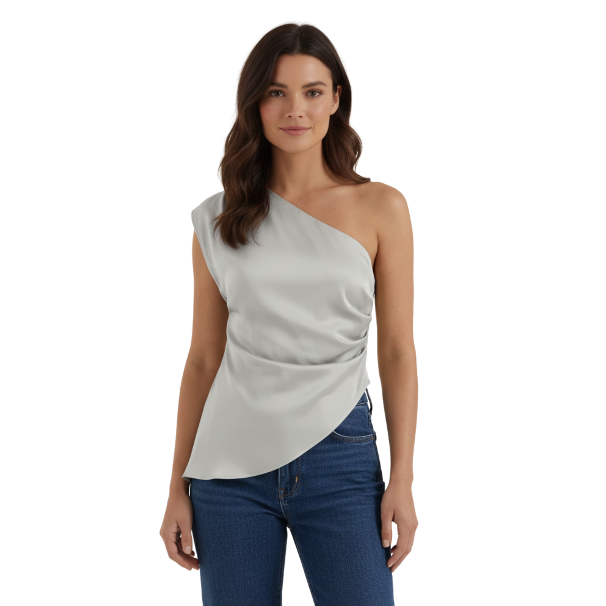 Women's Asymmetric One Shoulder Top | Ruched Sculptural Hem Blouse