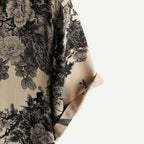Men's Floral Shirt - Beige Botanical Print Short Sleeve