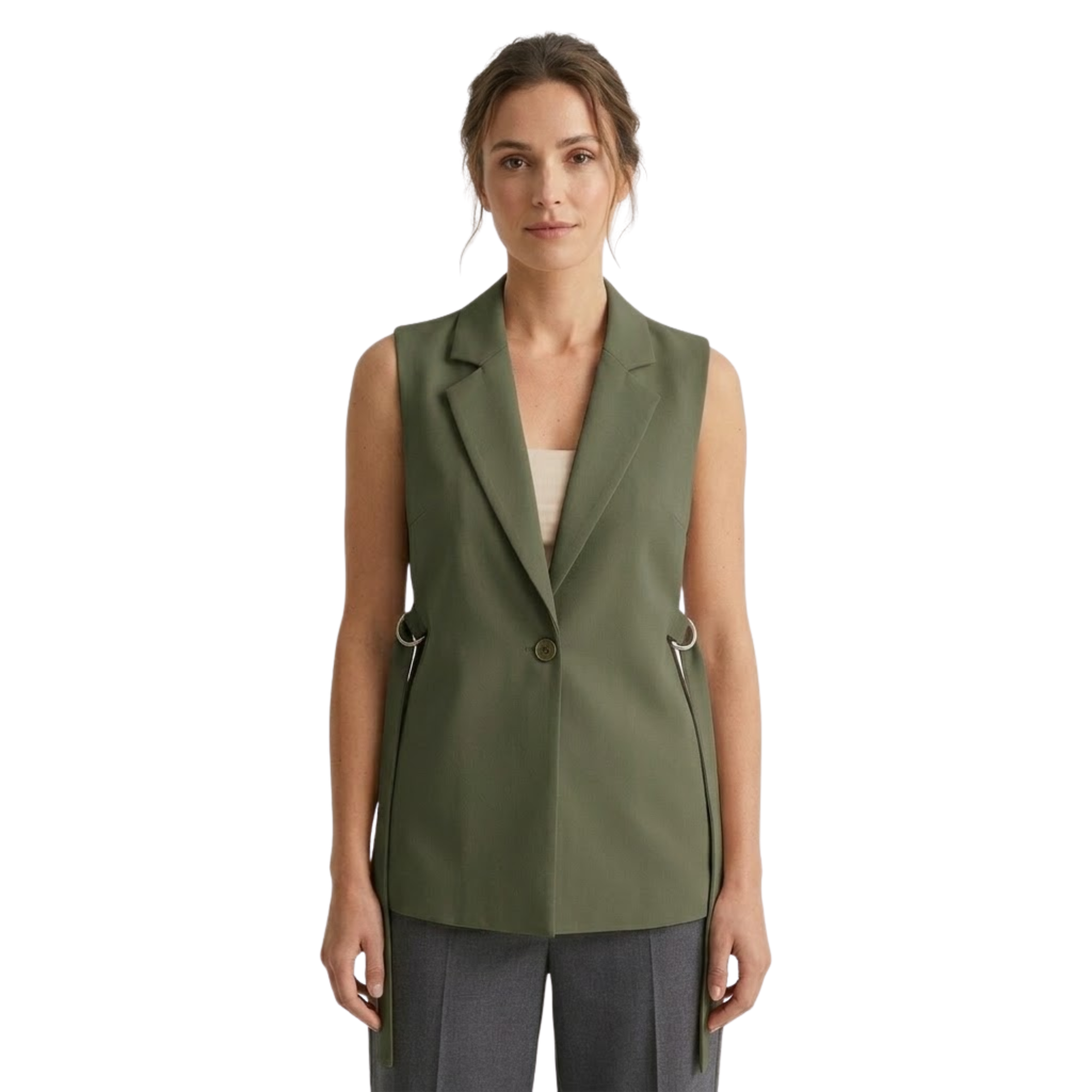 Women's Sleeveless Button Suit Vest | Side Slit Tailored Waistcoat
