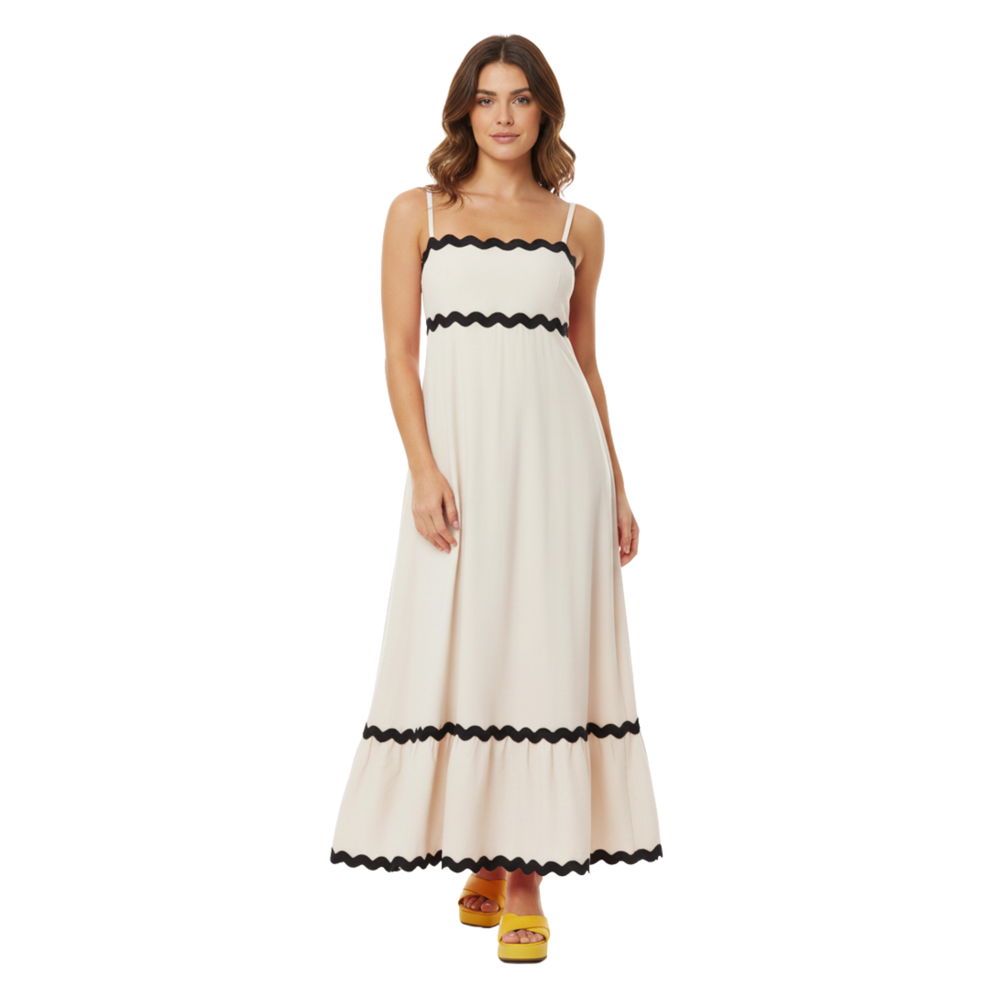 Women's Cotton Linen A-Line Sundress Ric-Rac Trim Strapless One Shoulder Maxi Dress