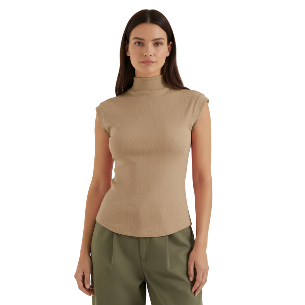 Women's Mock Neck Sleeveless Ribbed Knit Top | Fitted Bodycon Style