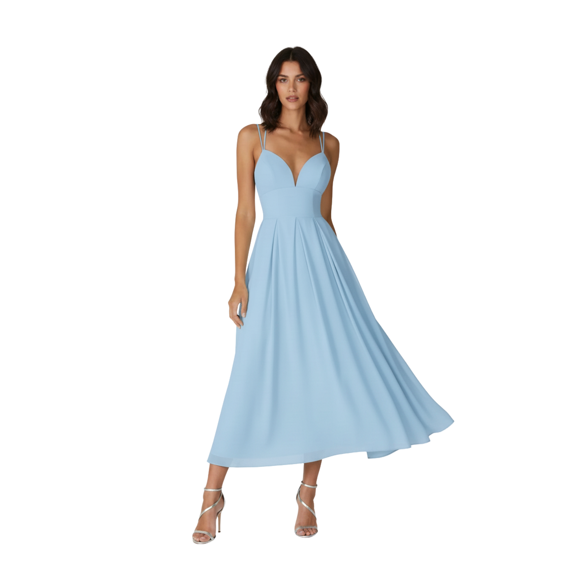 Women's V-Neck Strappy Maxi Dress - A-Line Linen Blend Gown