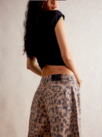Women's Leopard Print Wide Leg Jeans - High Rise Denim