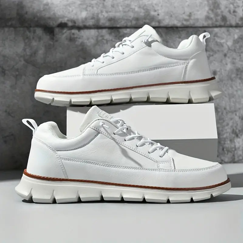 Men's Navy Leather Sneakers - Lace Up Fashion Shoes