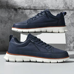 Men's Navy Leather Sneakers - Lace Up Fashion Shoes