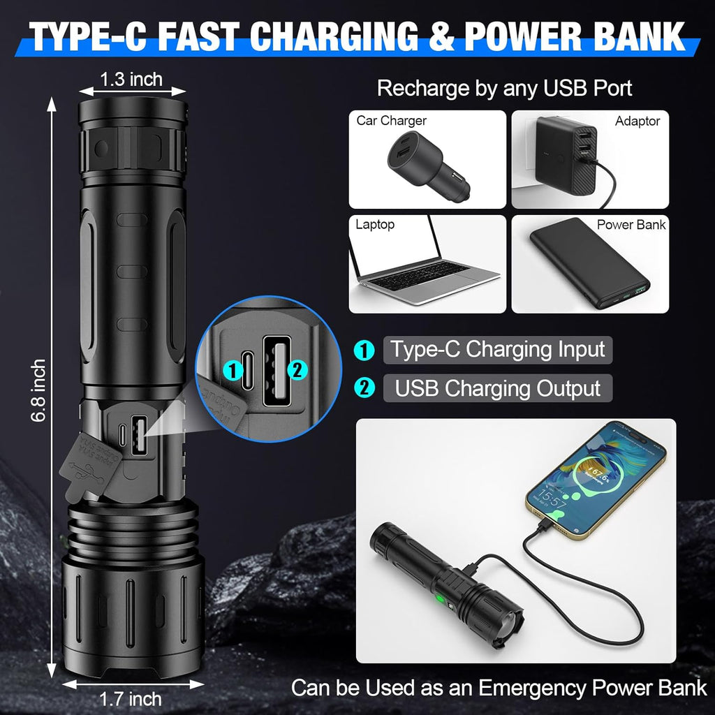 100000 Lumen Tactical Flashlight - Military Grade Torch