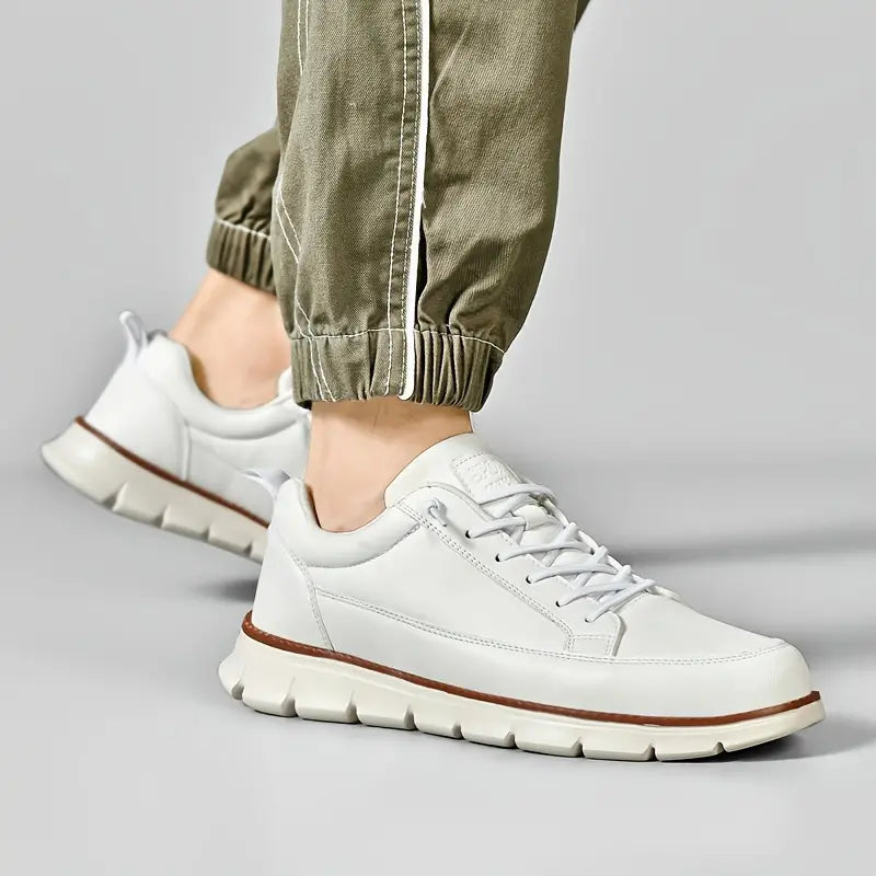 Men's Navy Leather Sneakers - Lace Up Fashion Shoes