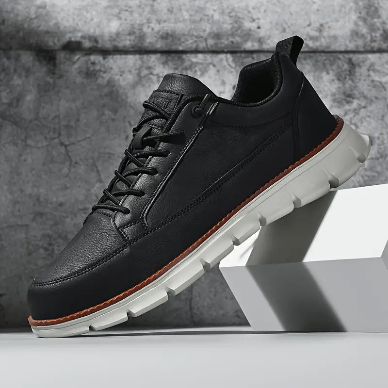 Men's Navy Leather Sneakers - Lace Up Fashion Shoes