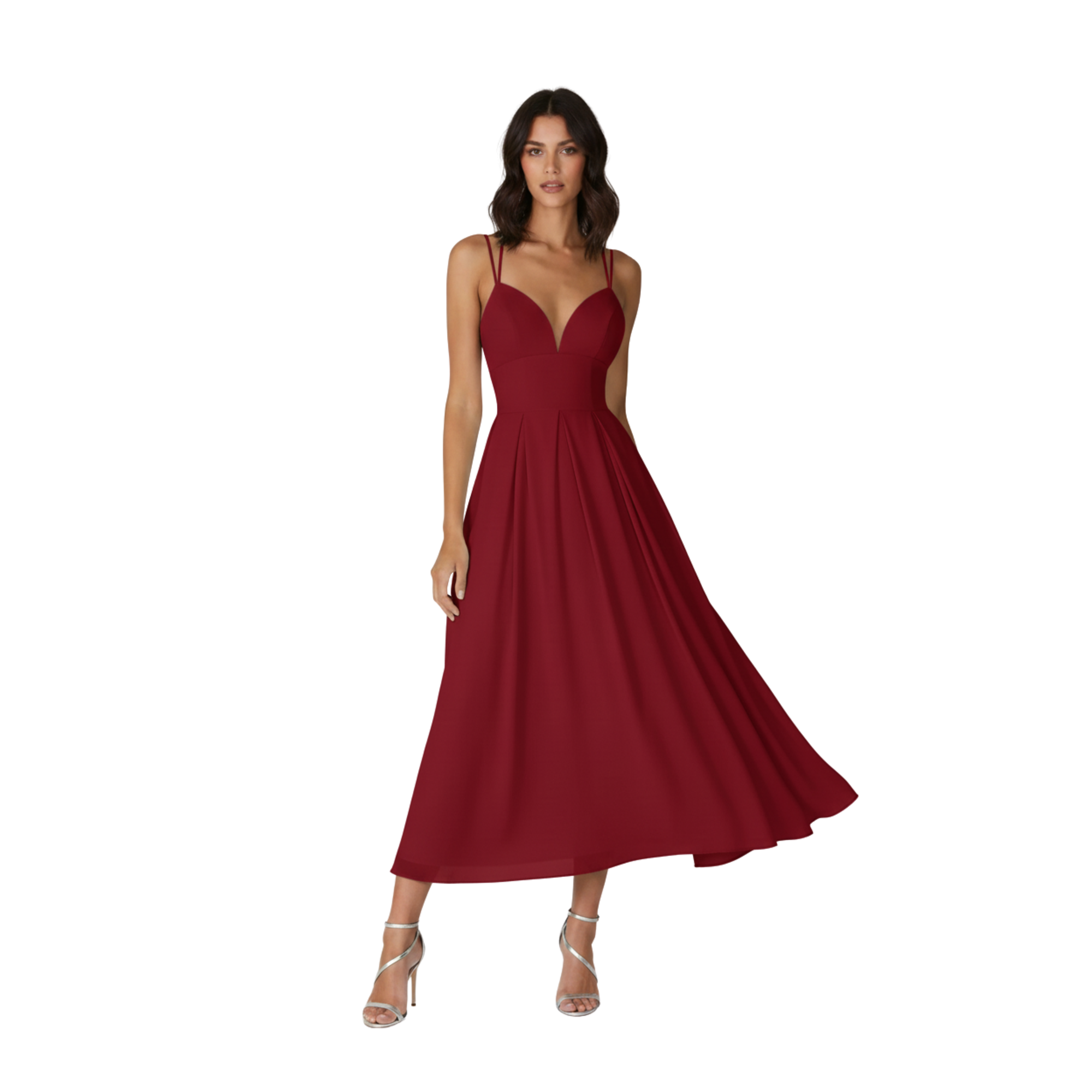 Women's V-Neck Strappy Maxi Dress - A-Line Linen Blend Gown