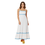 Women's Cotton Linen A-Line Sundress Ric-Rac Trim Strapless One Shoulder Maxi Dress