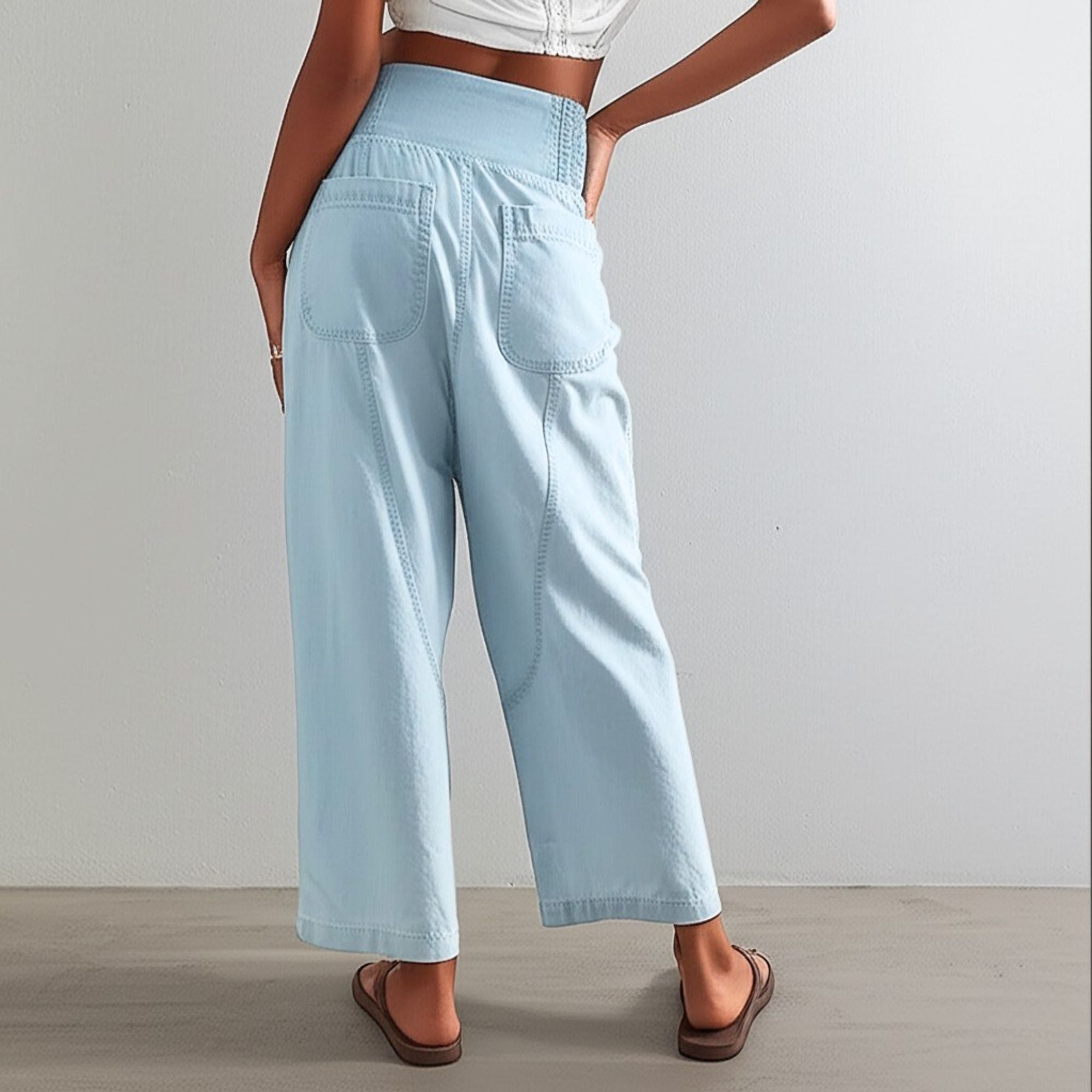 Women's Relaxed Linen Pants - Cropped Wide Leg Trousers