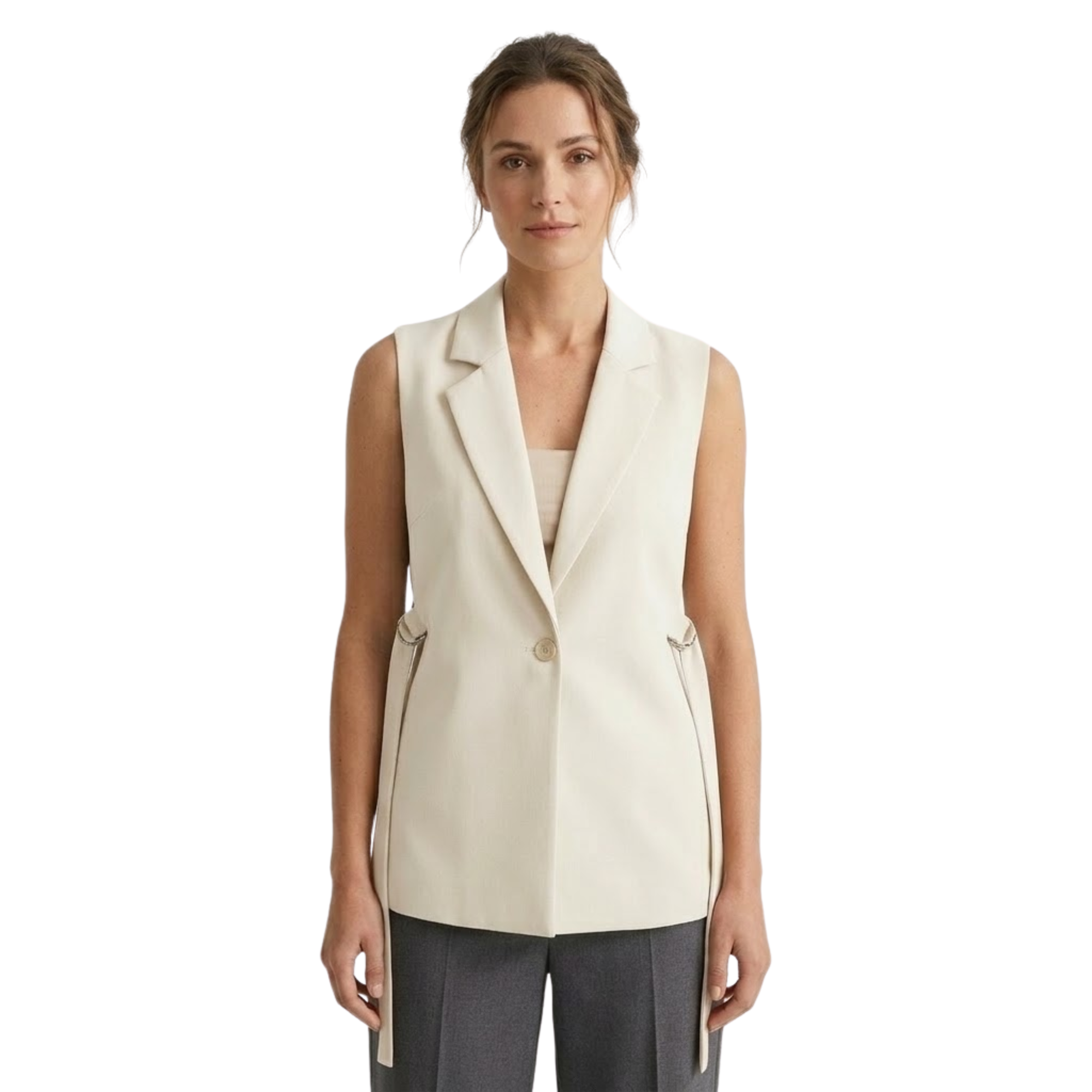 Women's Sleeveless Button Suit Vest | Side Slit Tailored Waistcoat