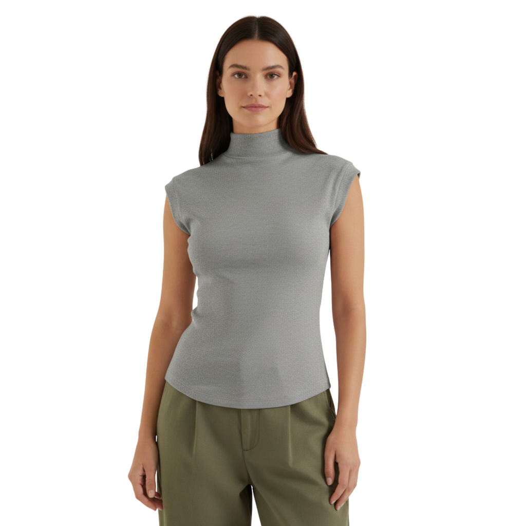 Women's Mock Neck Sleeveless Ribbed Knit Top | Fitted Bodycon Style