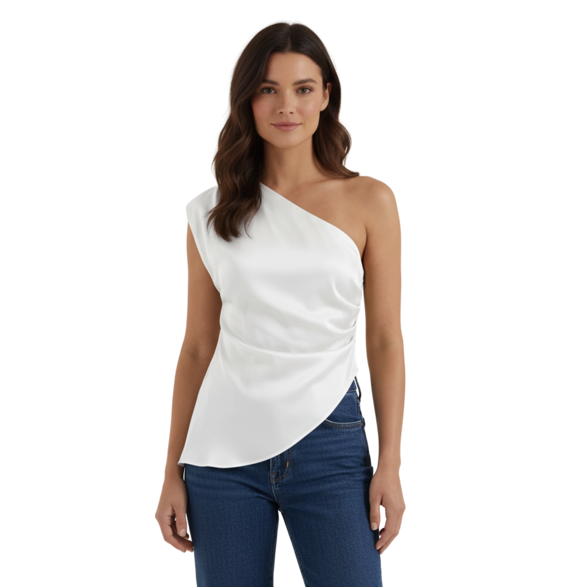 Women's Asymmetric One Shoulder Top | Ruched Sculptural Hem Blouse