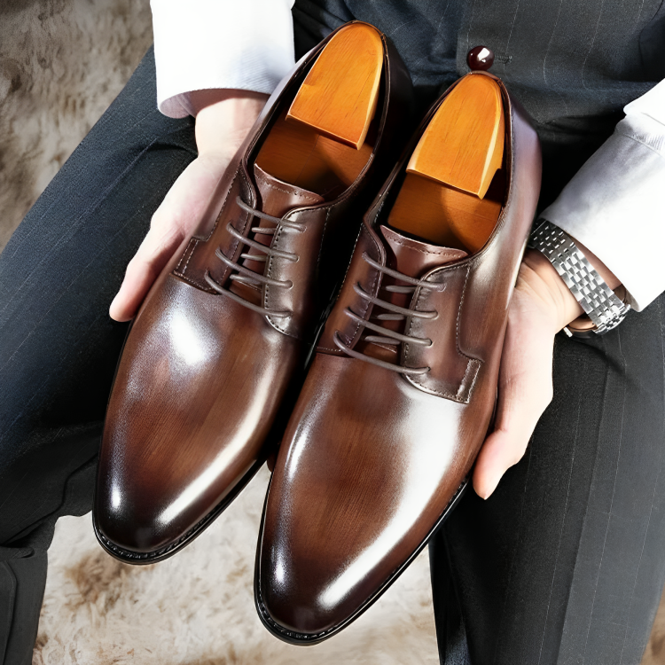 Men's Casual Leather Shoes - Lace Up Derby Walking Shoes