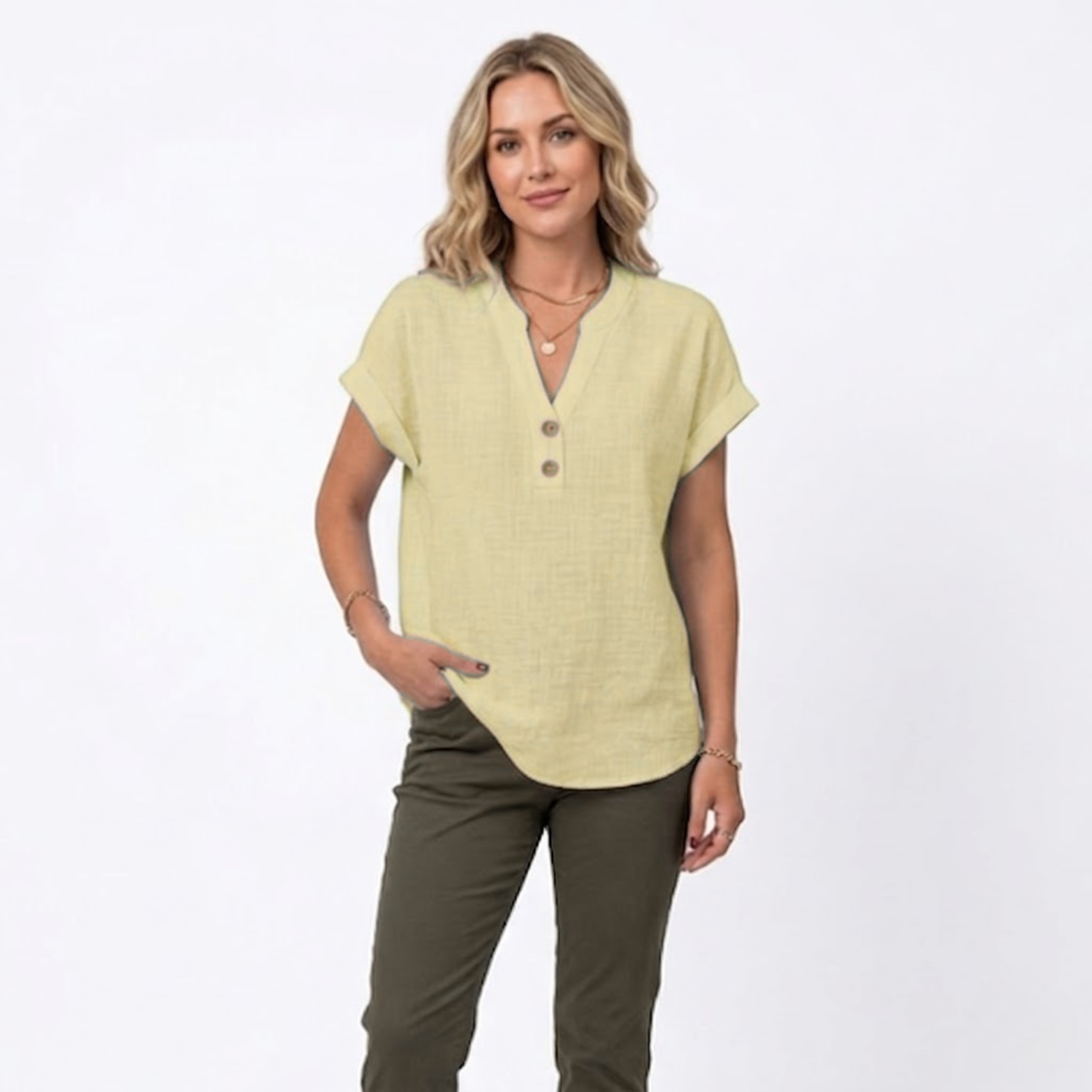 Women's V-Neck Cotton Linen Blouse | Short Sleeve Summer Top