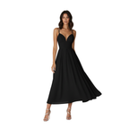 Women's V-Neck Strappy Maxi Dress - A-Line Linen Blend Gown