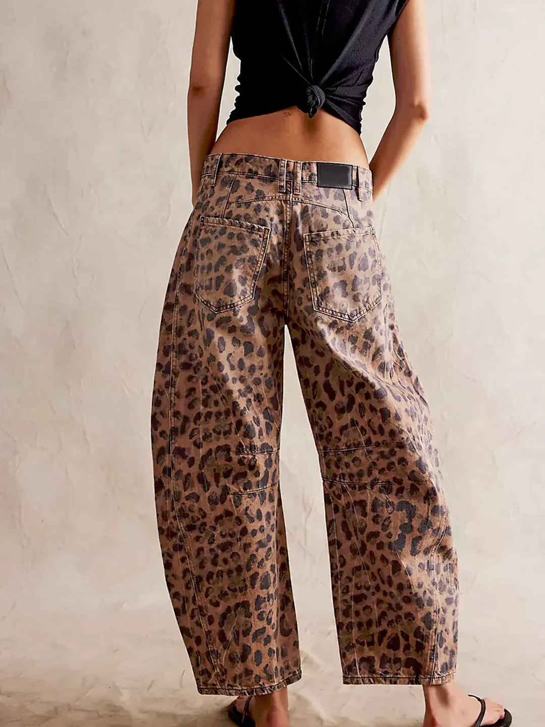 Women's Leopard Print Wide Leg Jeans - High Rise Denim