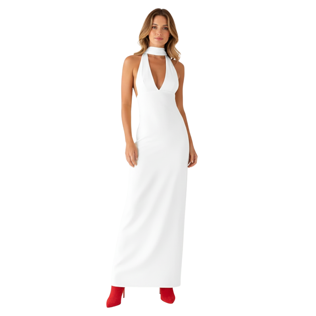 Women's Halter Neck Maxi Dress for Women Sexy Backless Boho Flowy Long Dress