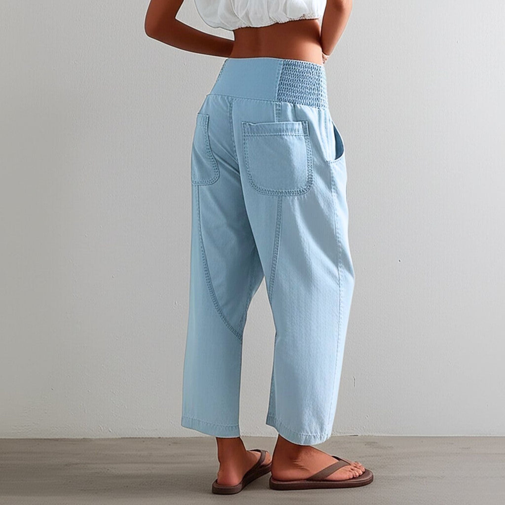 Women's Relaxed Linen Pants - Cropped Wide Leg Trousers