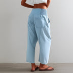 Women's Relaxed Linen Pants - Cropped Wide Leg Trousers